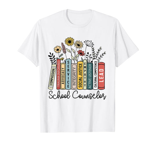 School Counselor Wildflower Book School Counseling Life T-Shirt