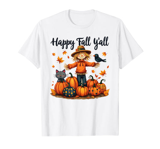 Scarecrow Happy Fall Y'all Thanksgiving Halloween Women Men T-Shirt