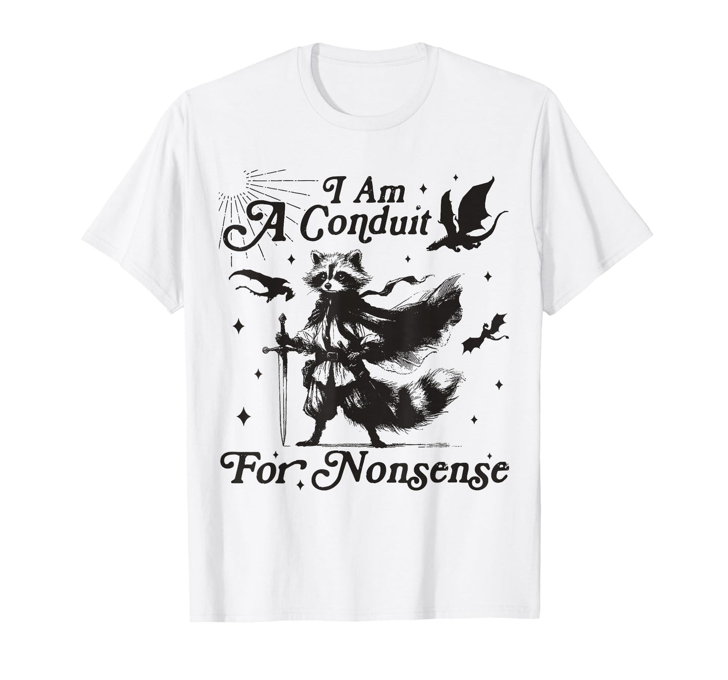 I Am A Conduit For Nonsense Trendy Raccoon Unisex-Adults Grey Small Cotton, Polyester Short Sleeve T-Shirt