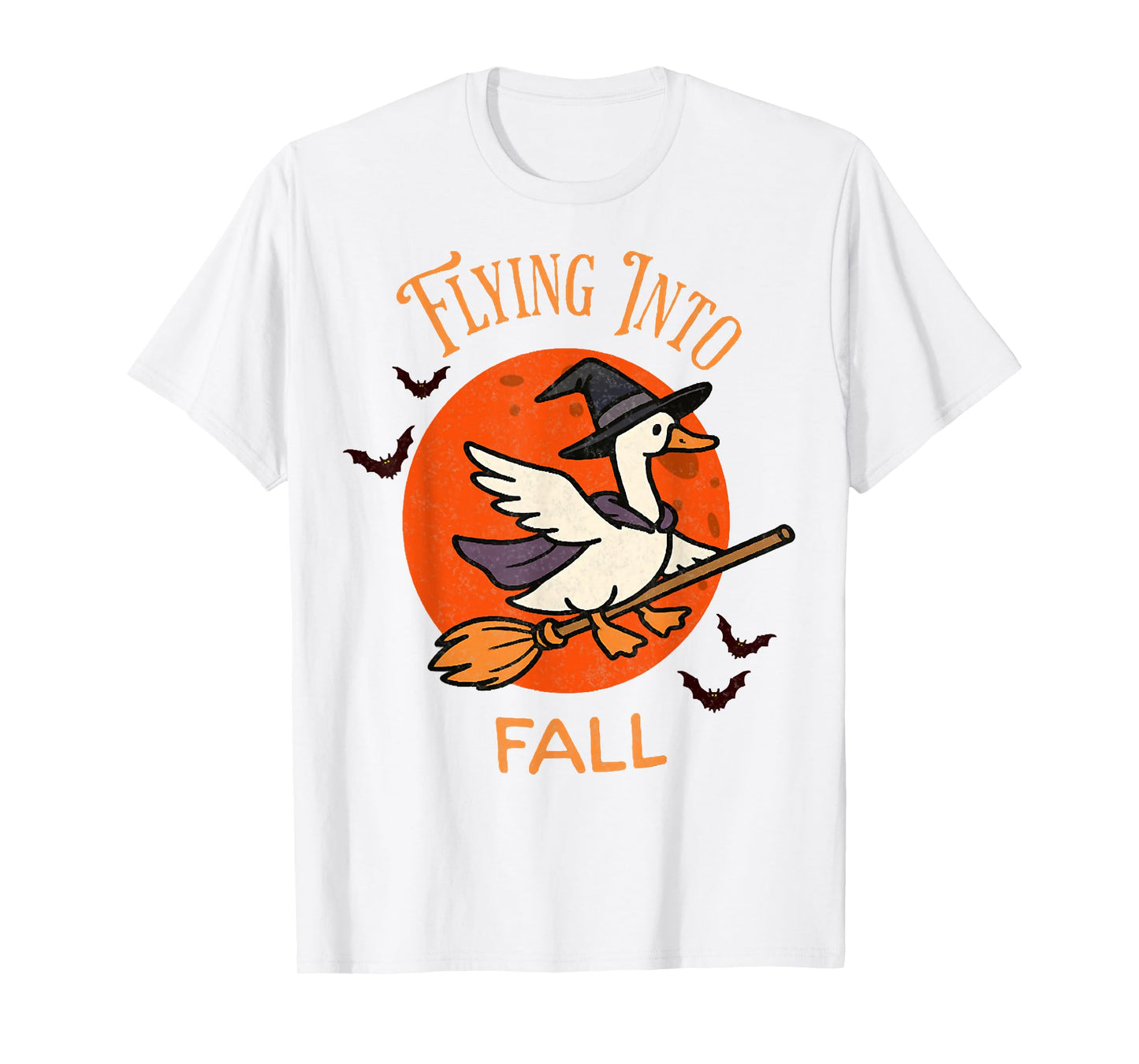 Flying Into Fall, Halloween Goose, Witch Broom Goose Costume T-Shirt