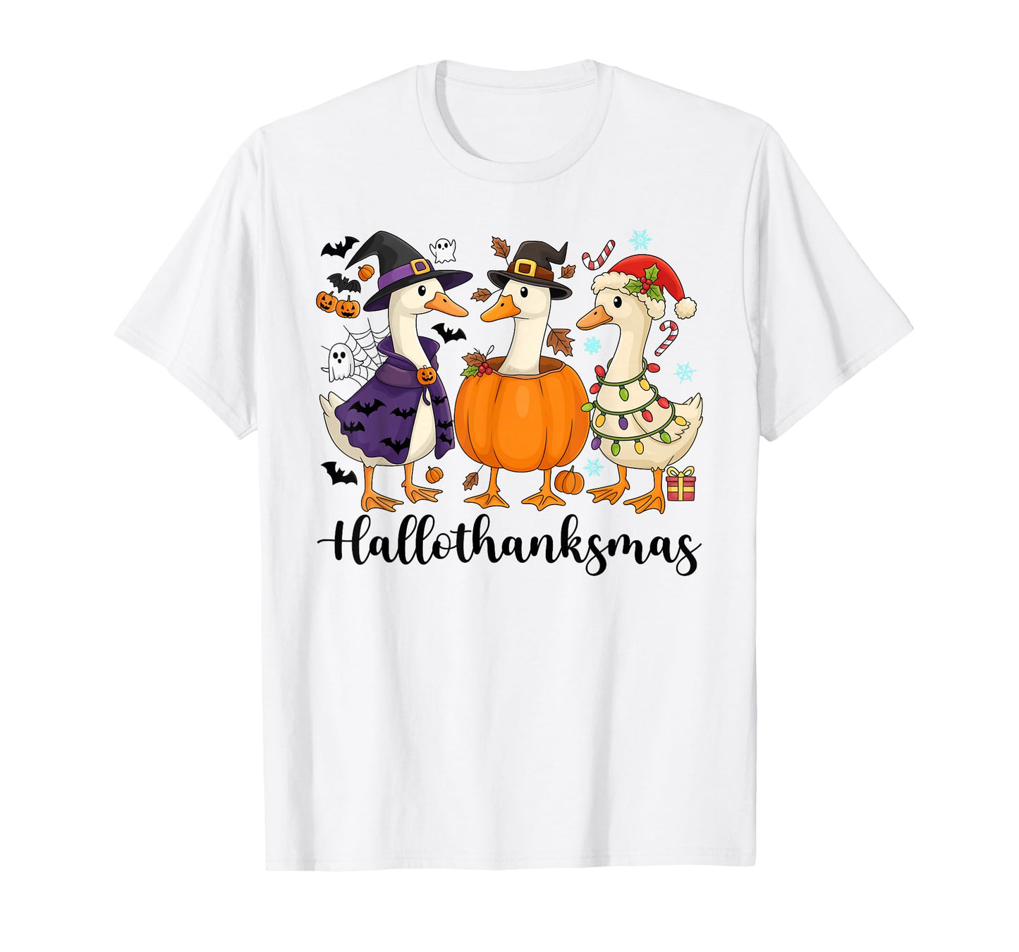 Gooses Halloween Thanksgiving Christmas Happy HalloThanksMas T-Shirt