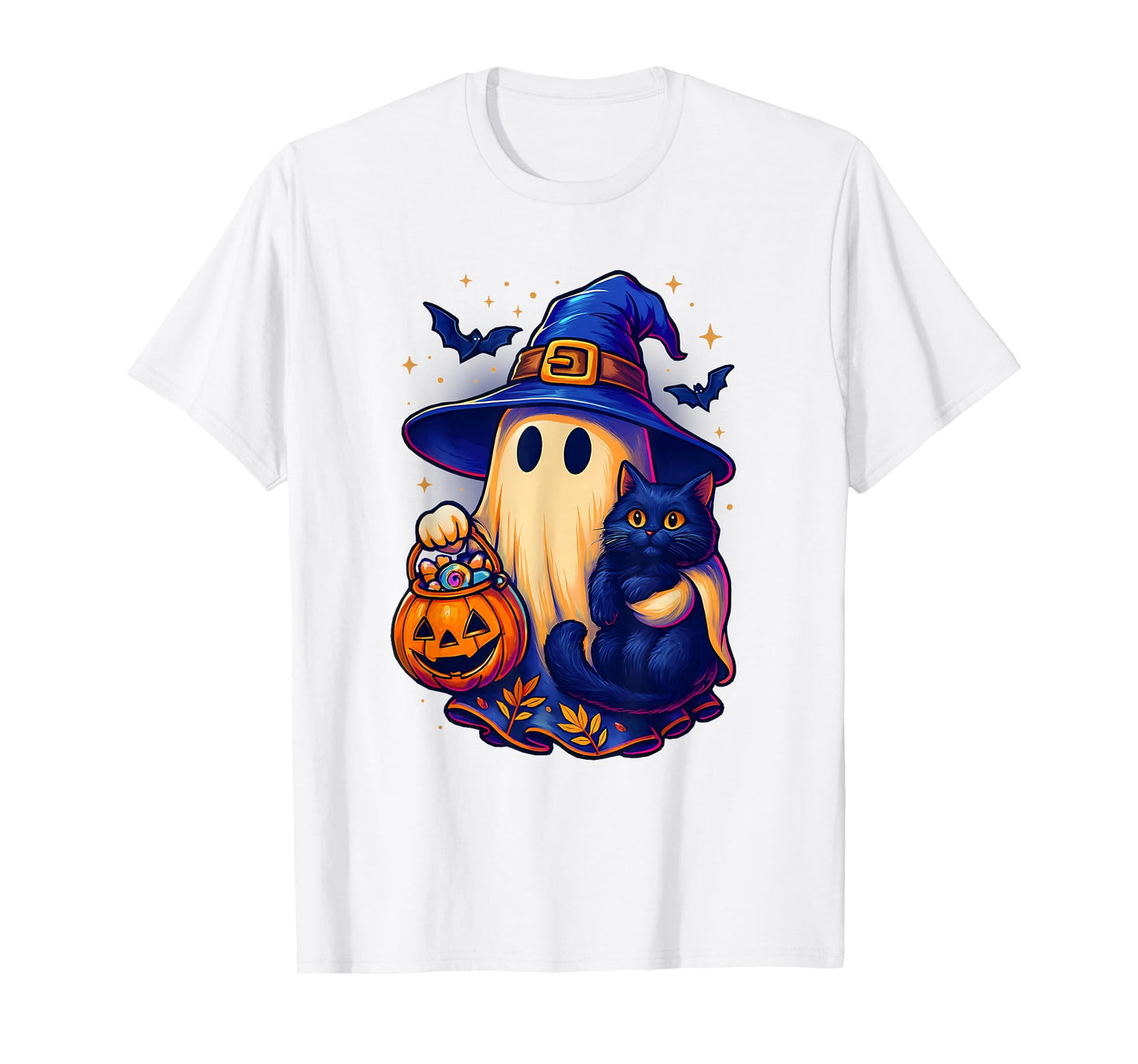 Halloween Ghost Witch Holding Black Cat Funny Halloween T-Shirt