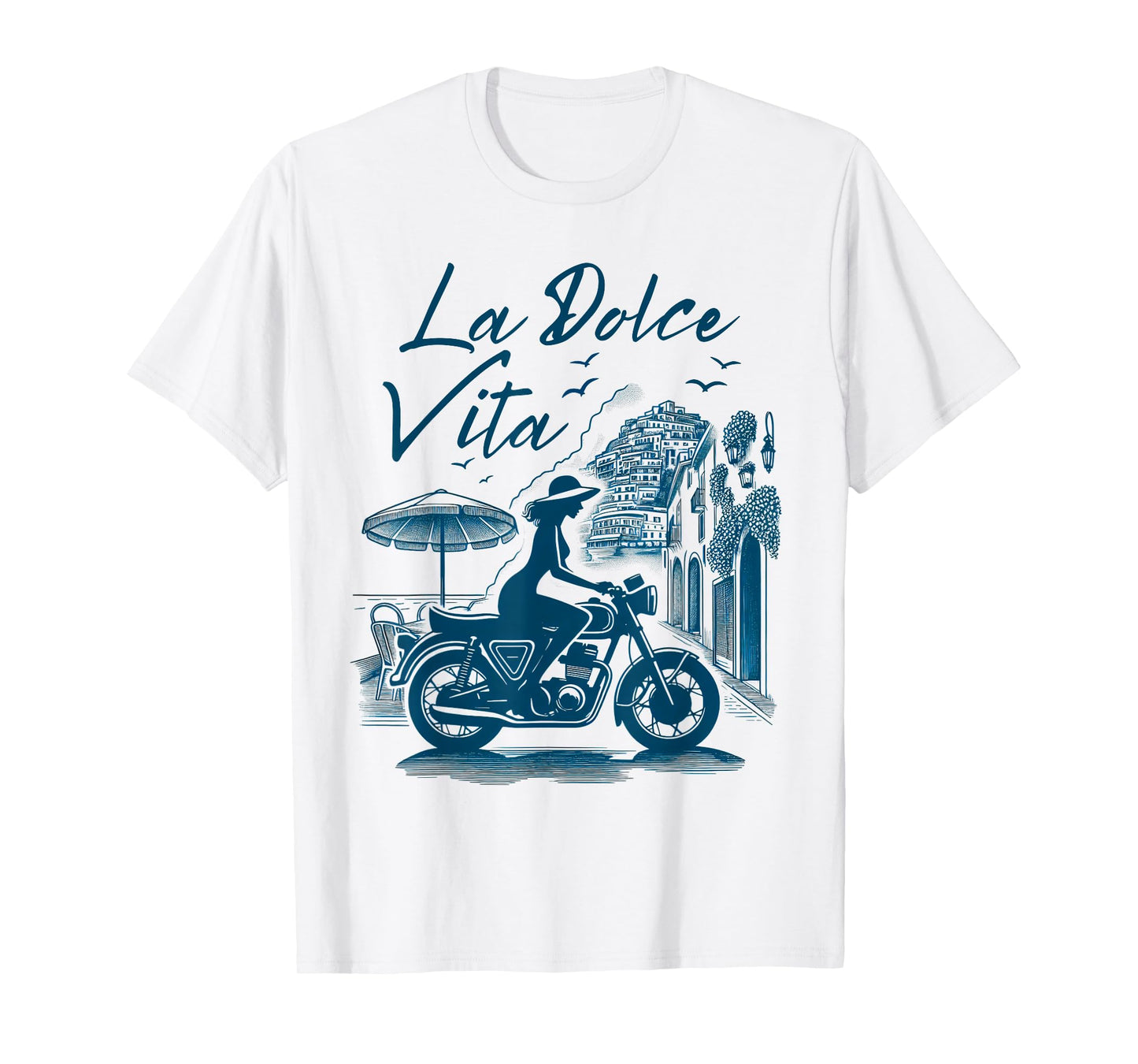 La Dolce Vita Positano Italian Coast Retro Motorcycle Woman T-Shirt