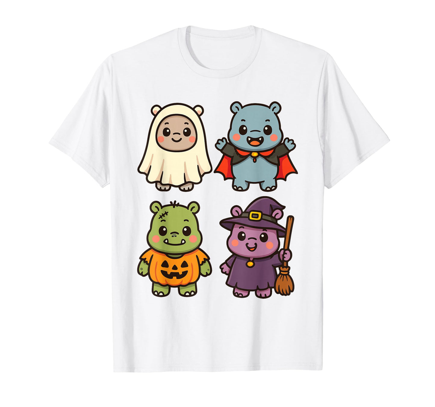Funny Hippo Halloween Ghost Witch Zombie Costume for Boys T-Shirt