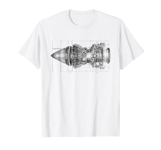 Vintage Jet Engine Block Blueprint Diagram – Men's Graphic T-Shirt