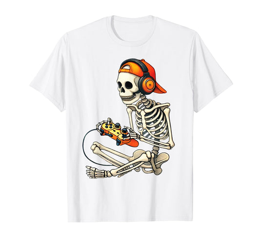 Halloween Skeleton Gamer Video Gaming Costume Boys Men Kids T-Shirt
