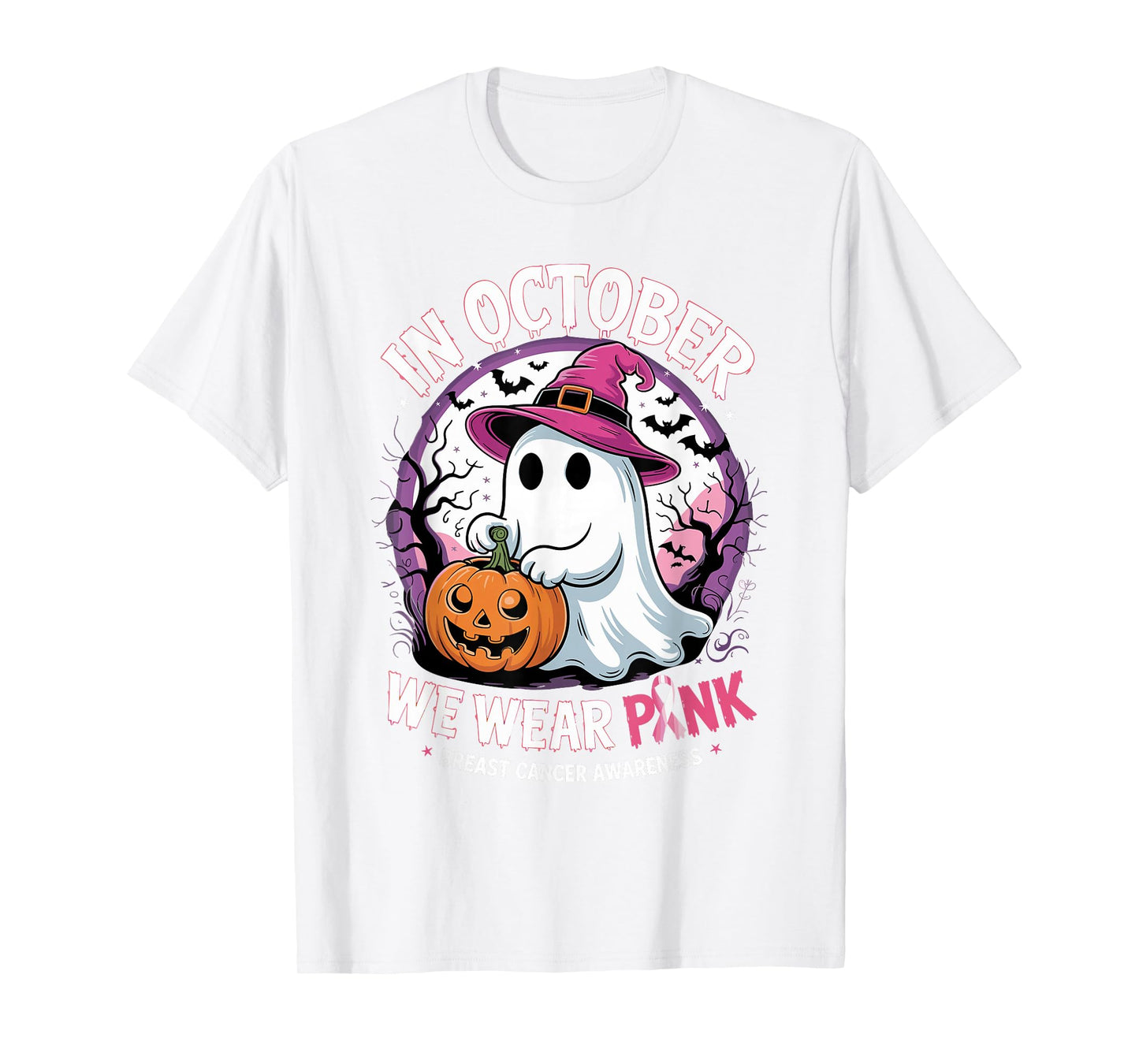 in October We Wear Pink Shirt Ghost Breast Cancer Awareness T-Shirt