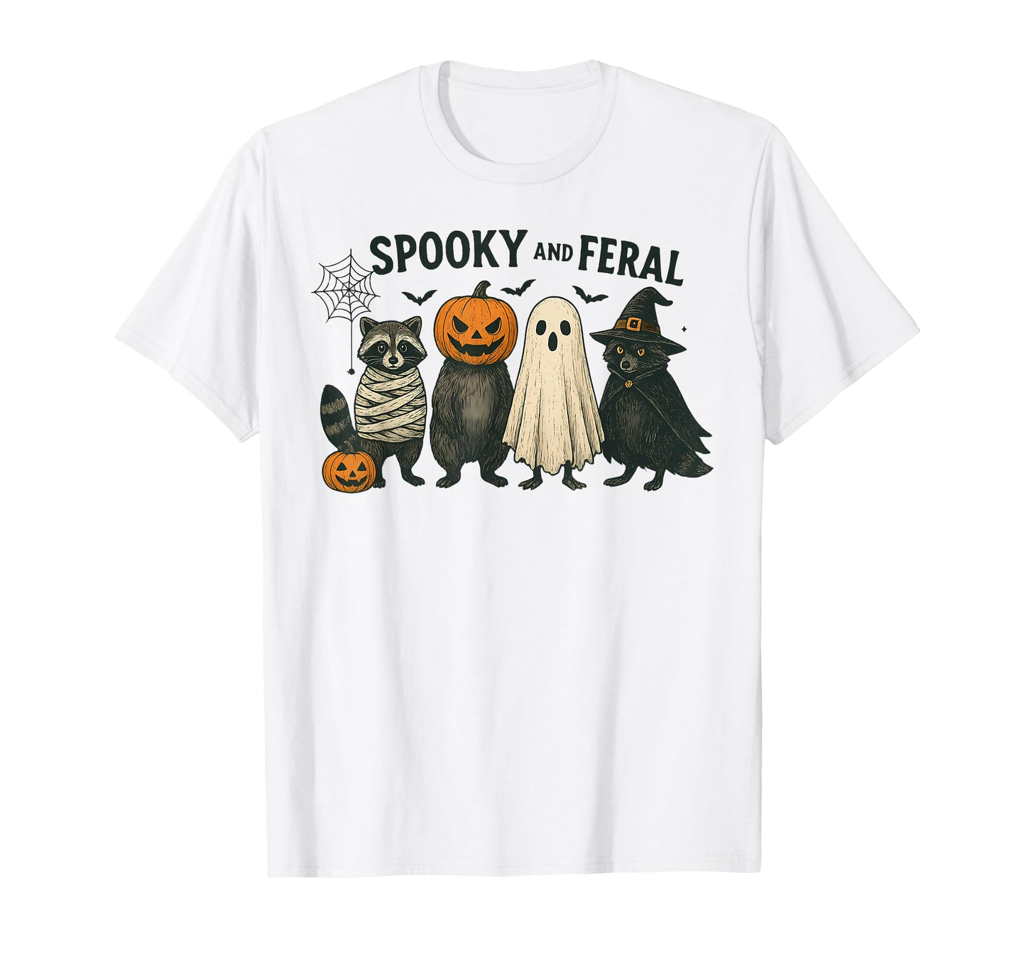 Spooky and Feral Halloween Witch Raccon Ghost Mummy Costume T-Shirt