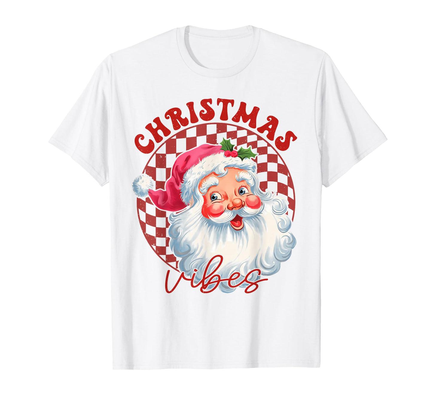 Red Santa Christmas Vibes Vintage Pink Santa Claus Face Gift T-Shirt