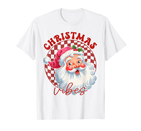 Red Santa Christmas Vibes Vintage Pink Santa Claus Face Gift T-Shirt