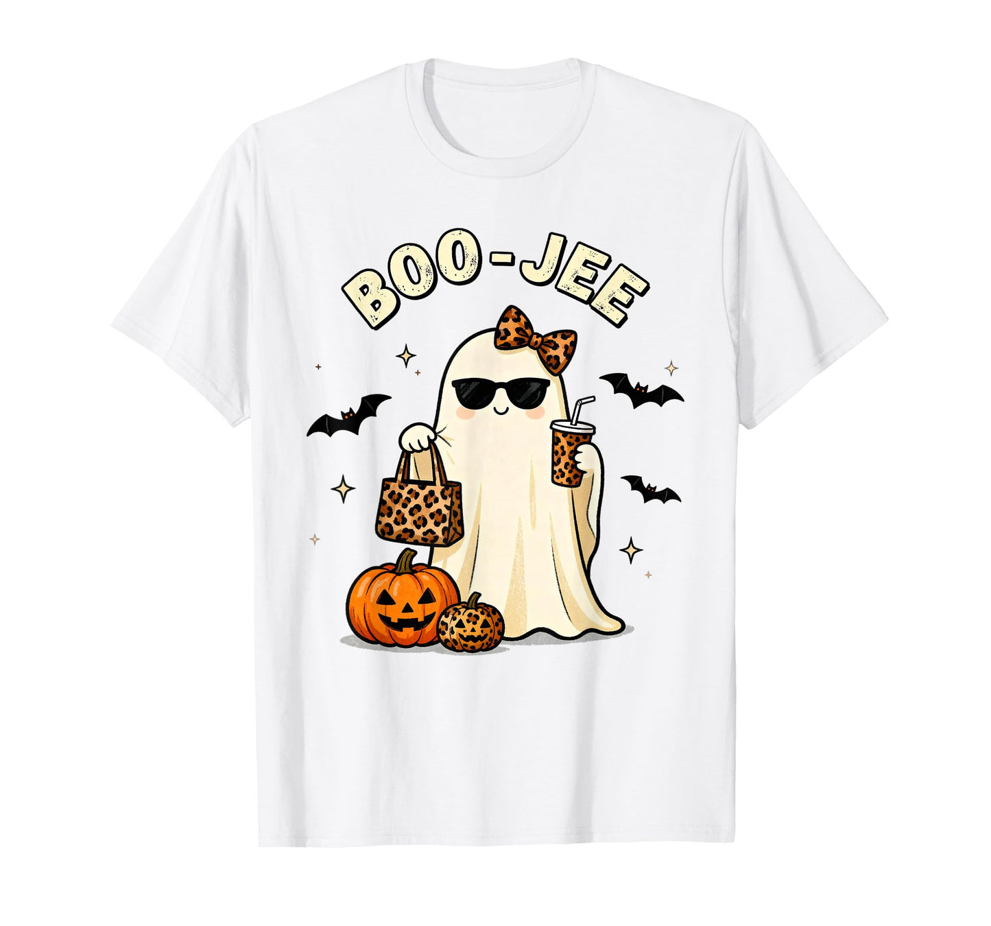 Coquette Leopard Ghost Coffee Boo-JEE Halloween Boujee Ghost T-Shirt