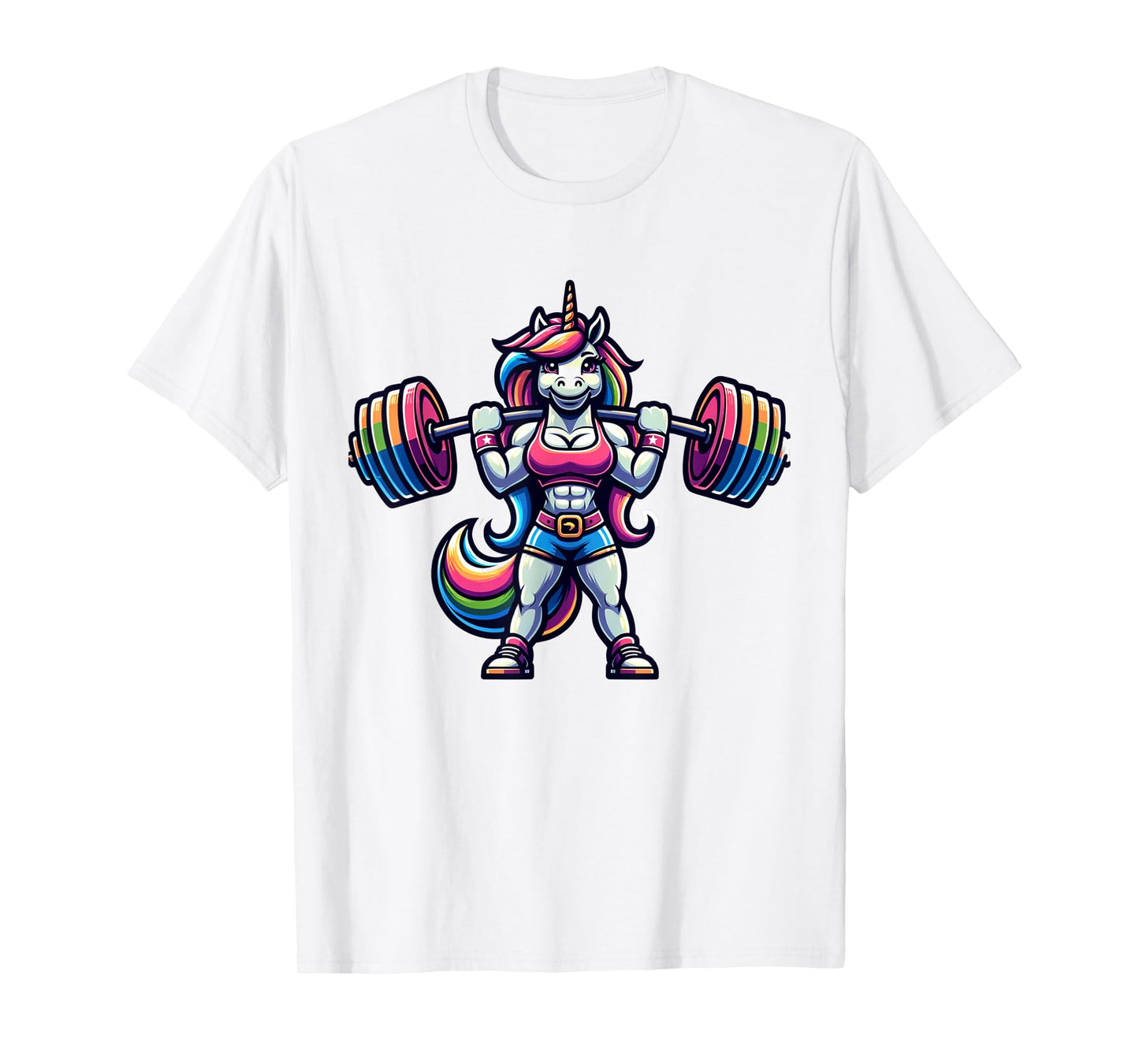 Muscular Female Unicorn Weightlifting Fitness T-Shirt