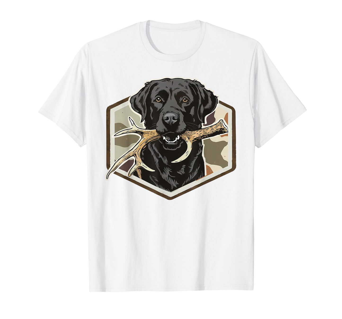Dog Black Lab with Deer Antler Camouflage Hunting Season T-Shirt