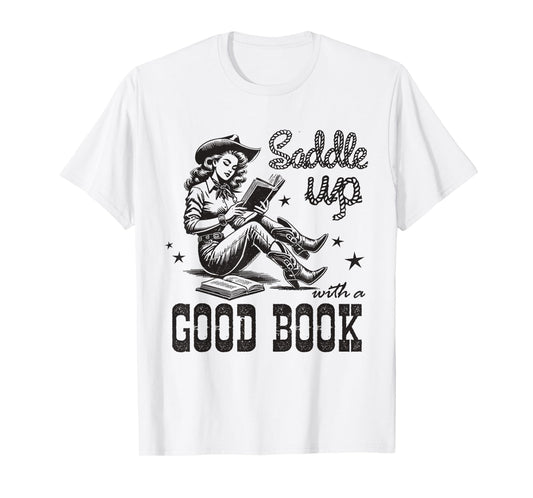 Retro Cowgirl ReadingTee Saddle Up With A Good Book Western T-Shirt