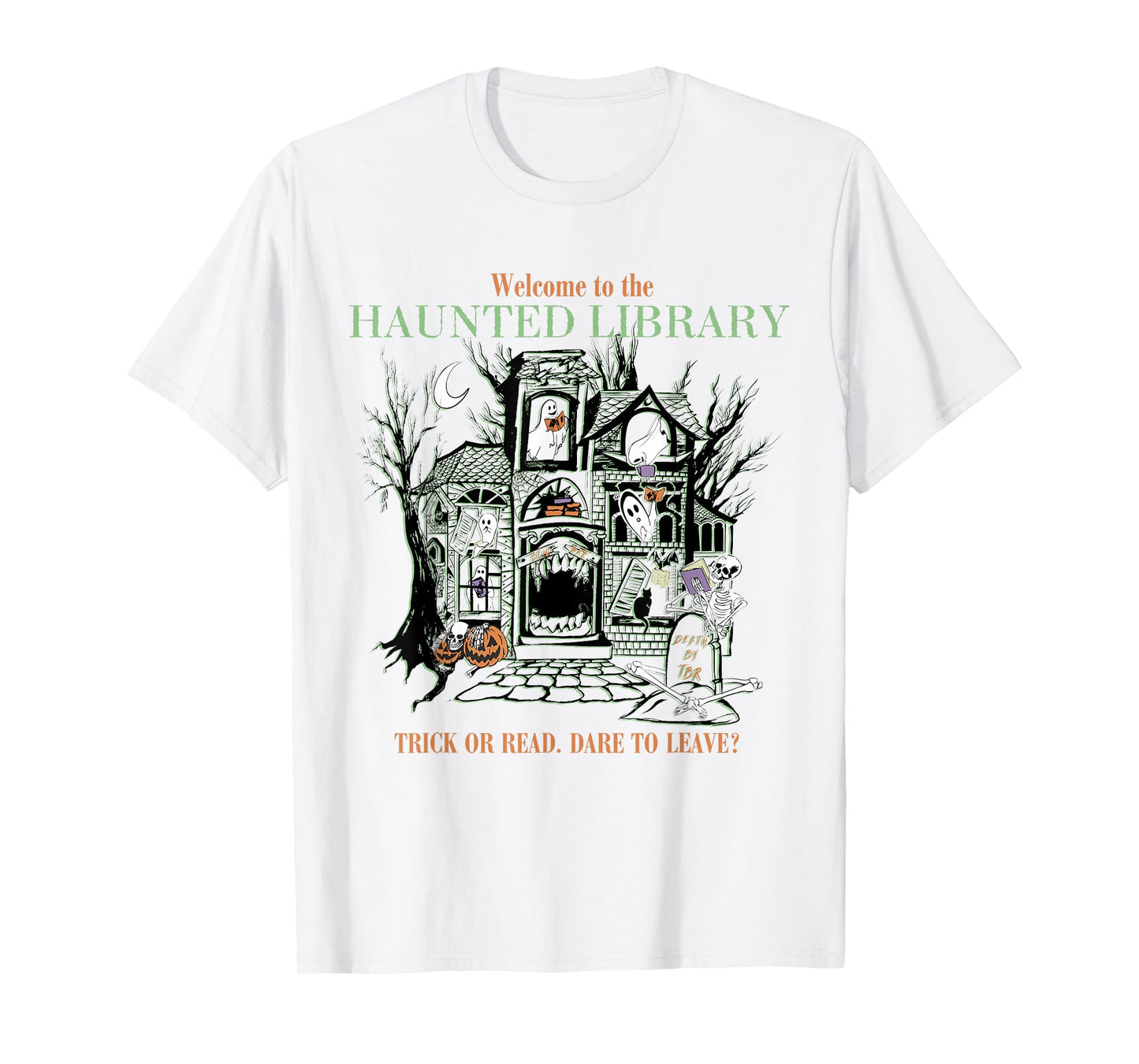 Retro Welcome To The Haunted Library Book Lovers Halloween T-Shirt