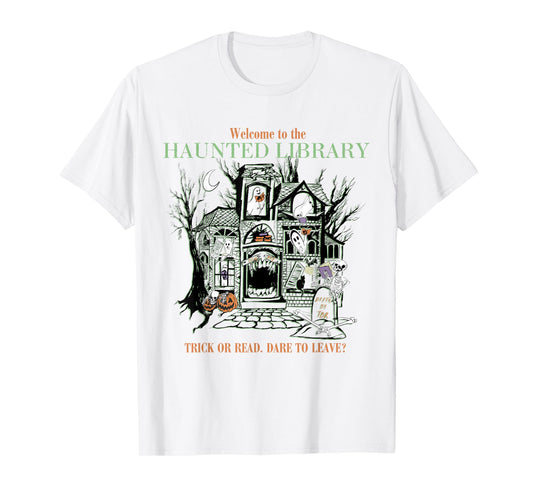 Retro Welcome To The Haunted Library Book Lovers Halloween T-Shirt
