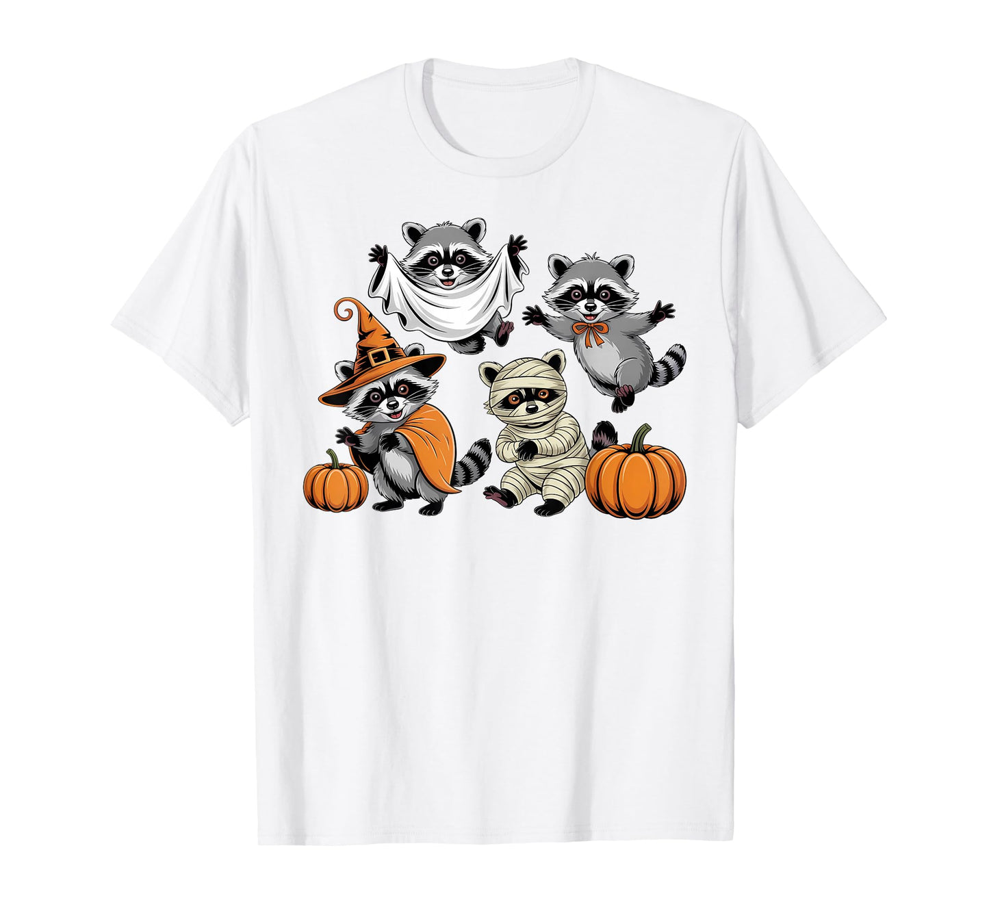Spooky and Feral Halloween Witch Raccon Ghost Mummy Costume T-Shirt
