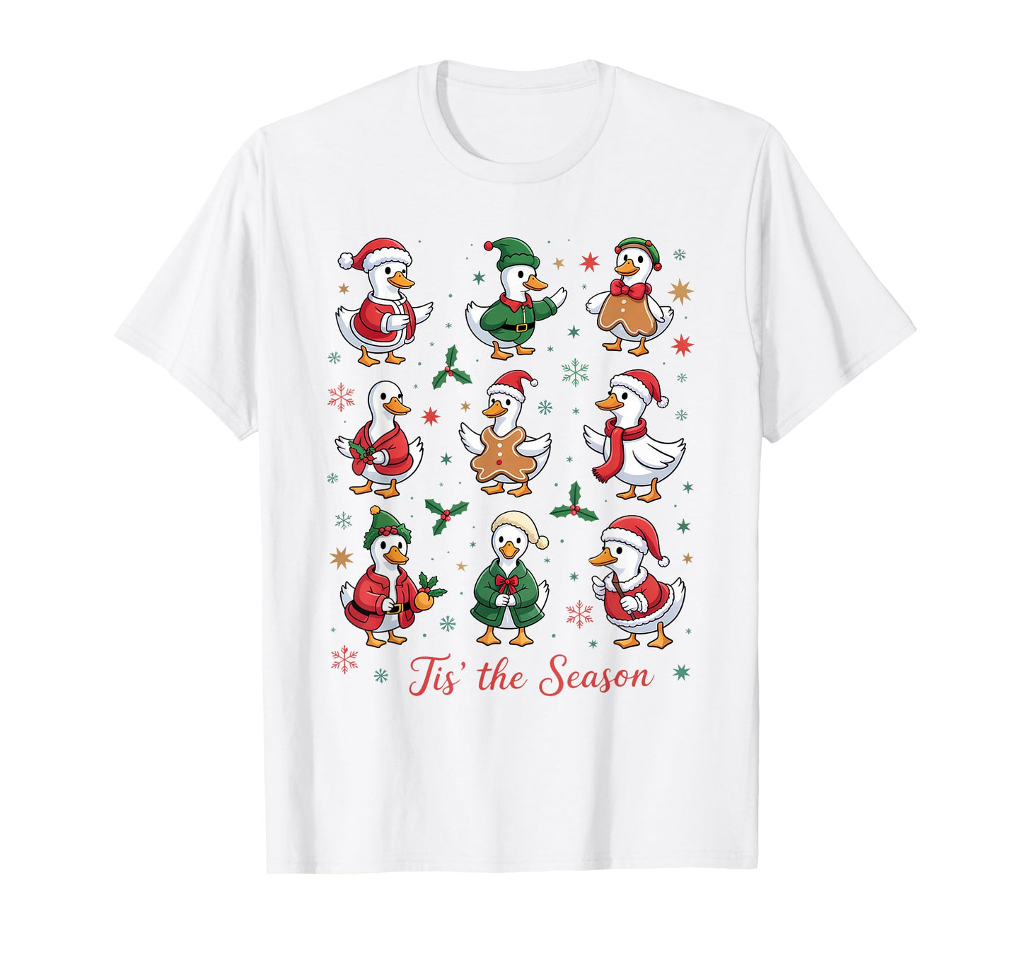 Retro Silly Goose Santa Cute Merry Christmas Tis The Season T-Shirt
