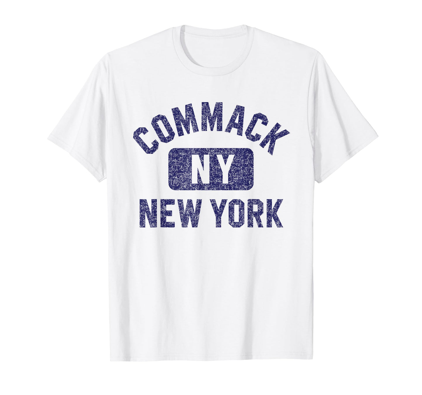 Commack NY New York Gym Style Distressed Dark Blue Print T-Shirt