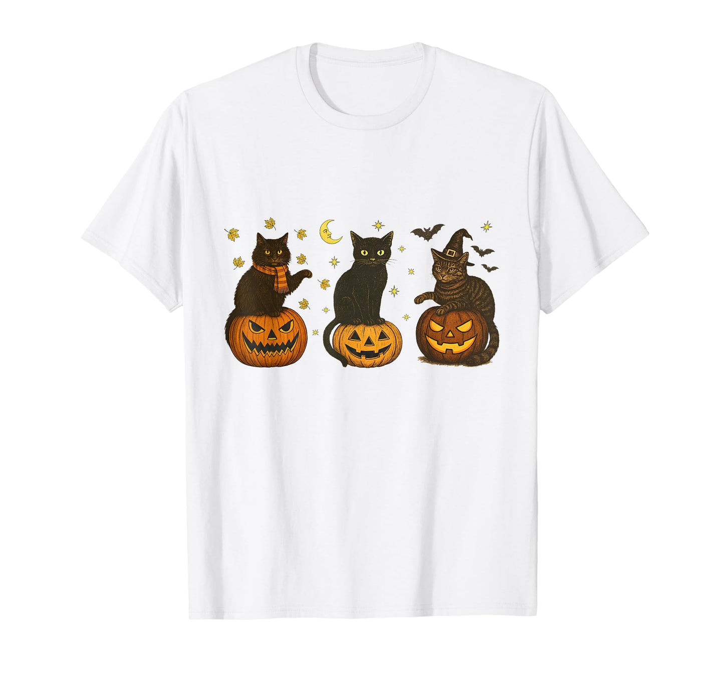 Black Cat On Pumpkin Halloween Witch Cat Pumpkin Fall Vibes T-Shirt
