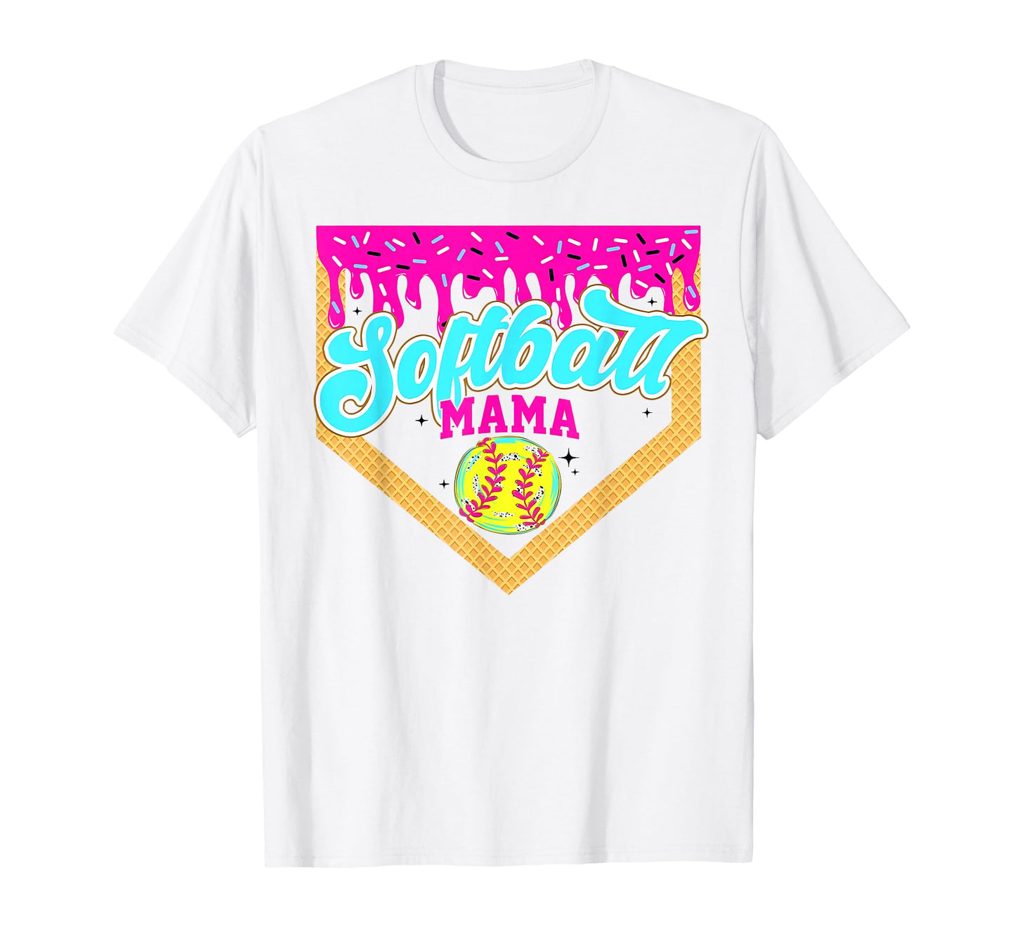 Softball Mama Drip Ice Cream Dripping Game Day Softball Mom T-Shirt