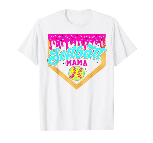 Softball Mama Drip Ice Cream Dripping Game Day Softball Mom T-Shirt