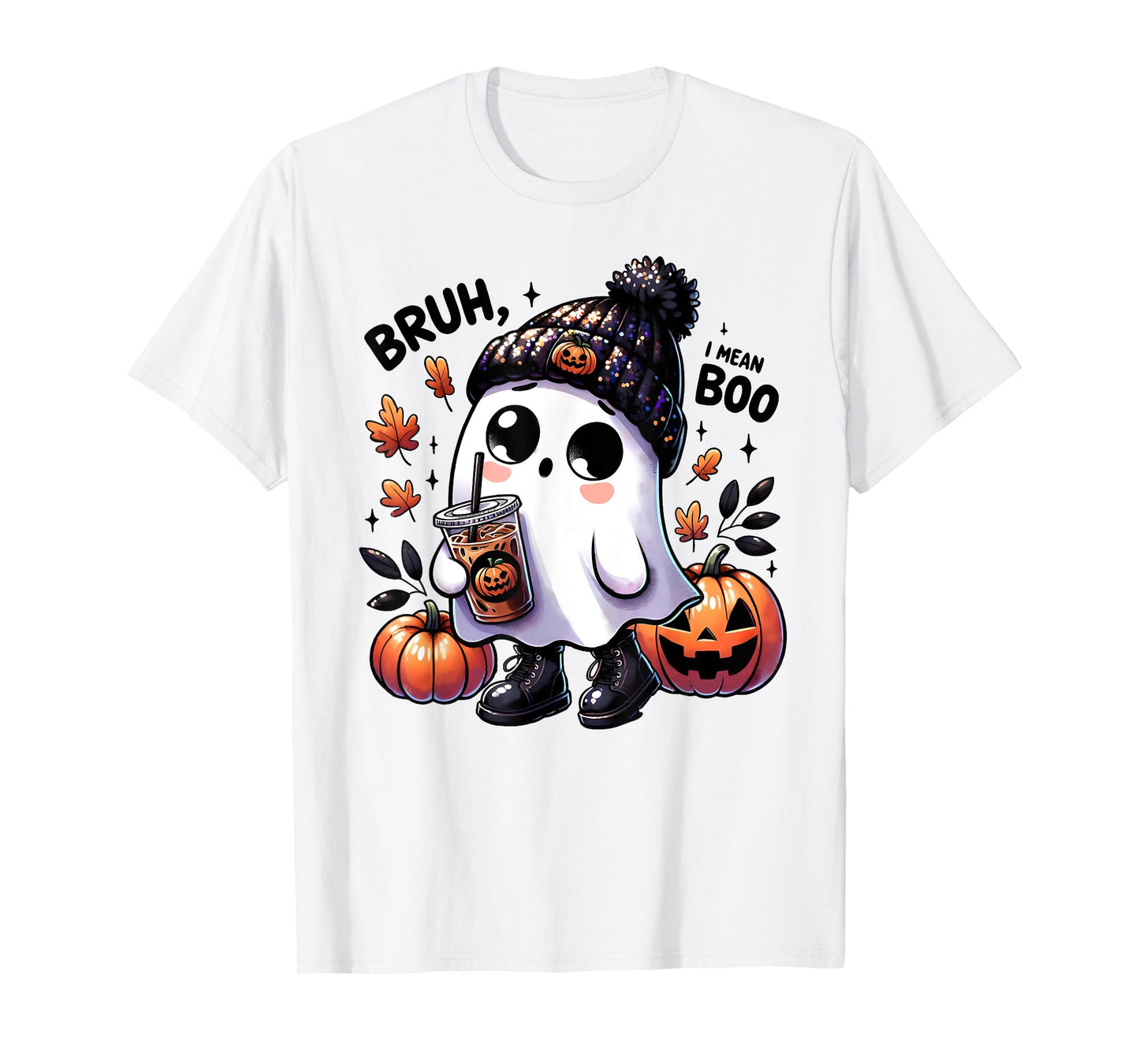 Bruh I Mean Boo Funny Ghost Jack O Lantern Coffee Halloween T-Shirt