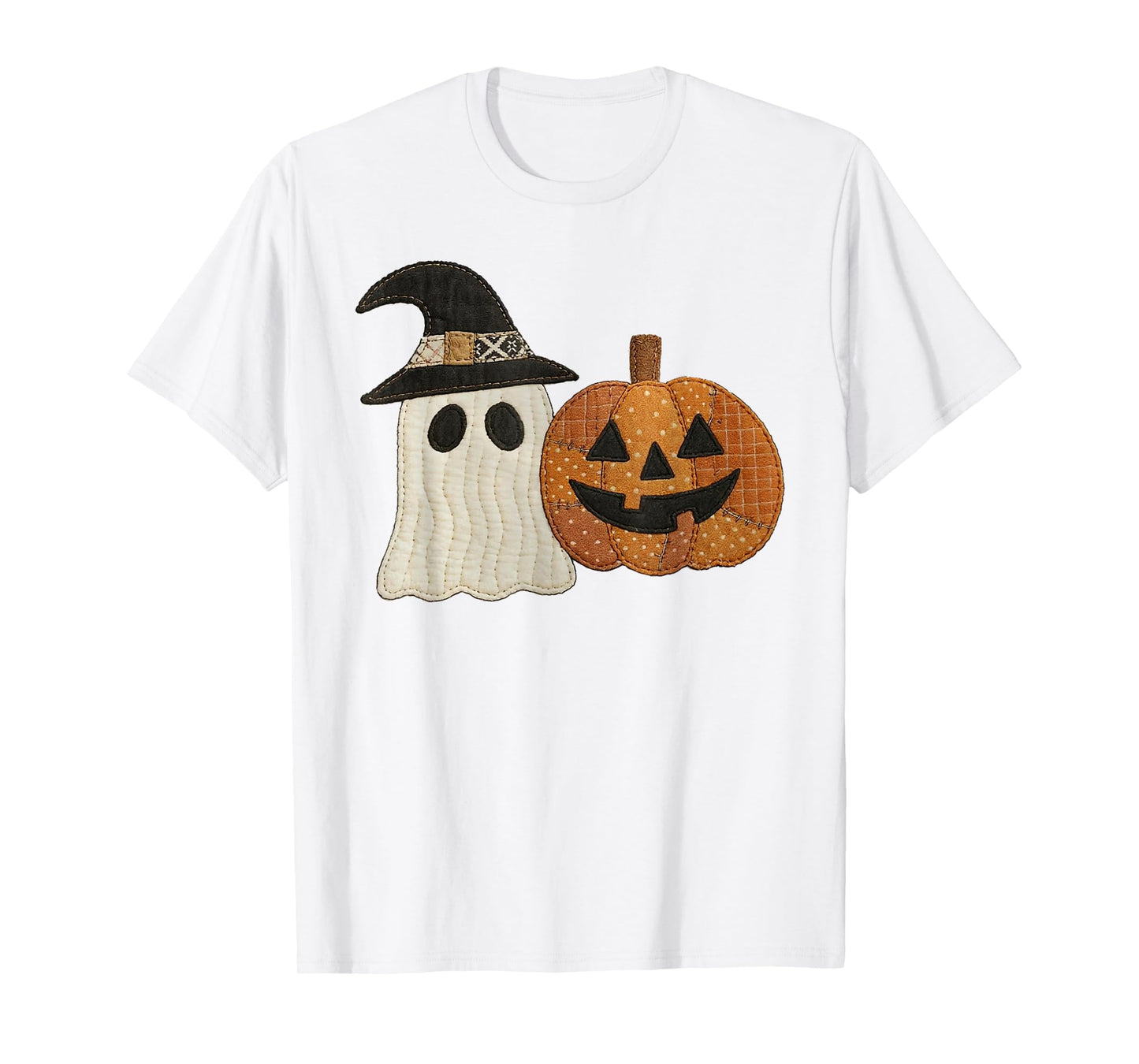 Floral Ghost Wearing Witch Hat & Jack-o'-Lantern T-Shirt