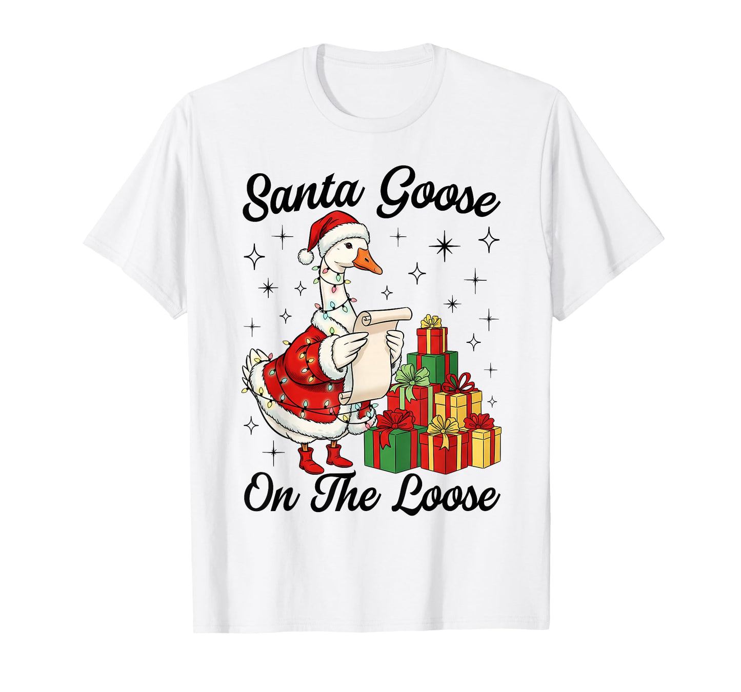 Santa Goose On The Loose Funny Silly Goose Christmas Pajama T-Shirt