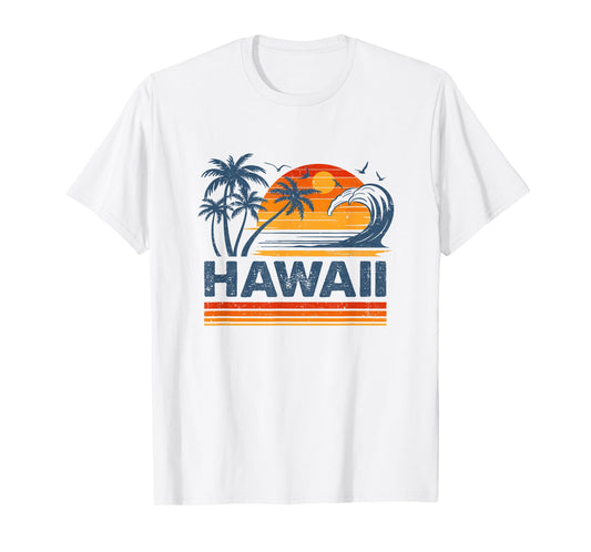 Hawaii Vacation Sunset Cute 70S Vintage Retro Beach T-Shirt