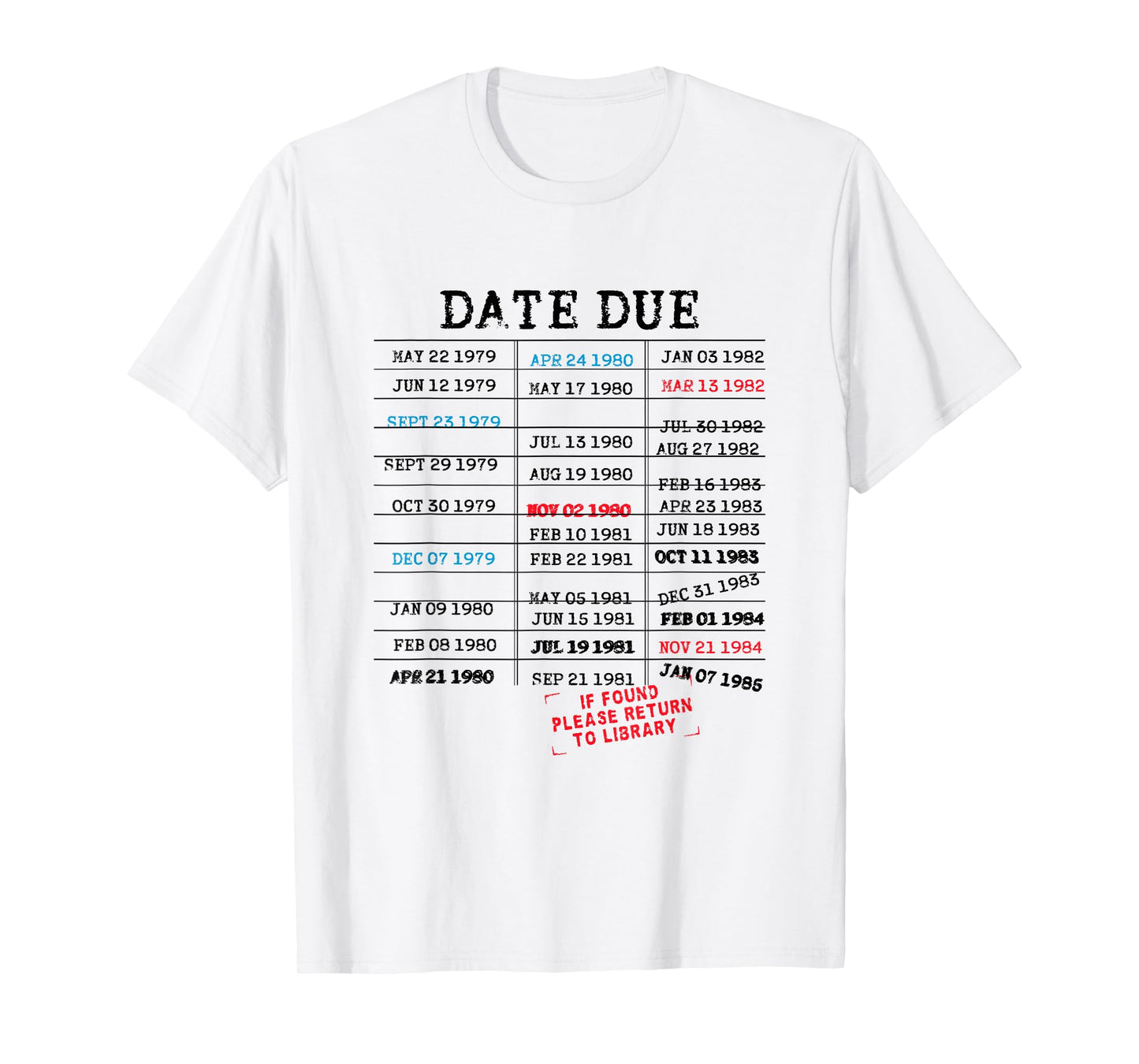 Vintage Library Card Due Date Stamp Book Lover Reading T-Shirt