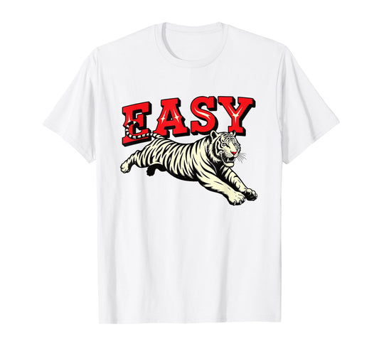 Easy Tiger Leaping White Jungle Cat Retro Graphic Statement T-Shirt