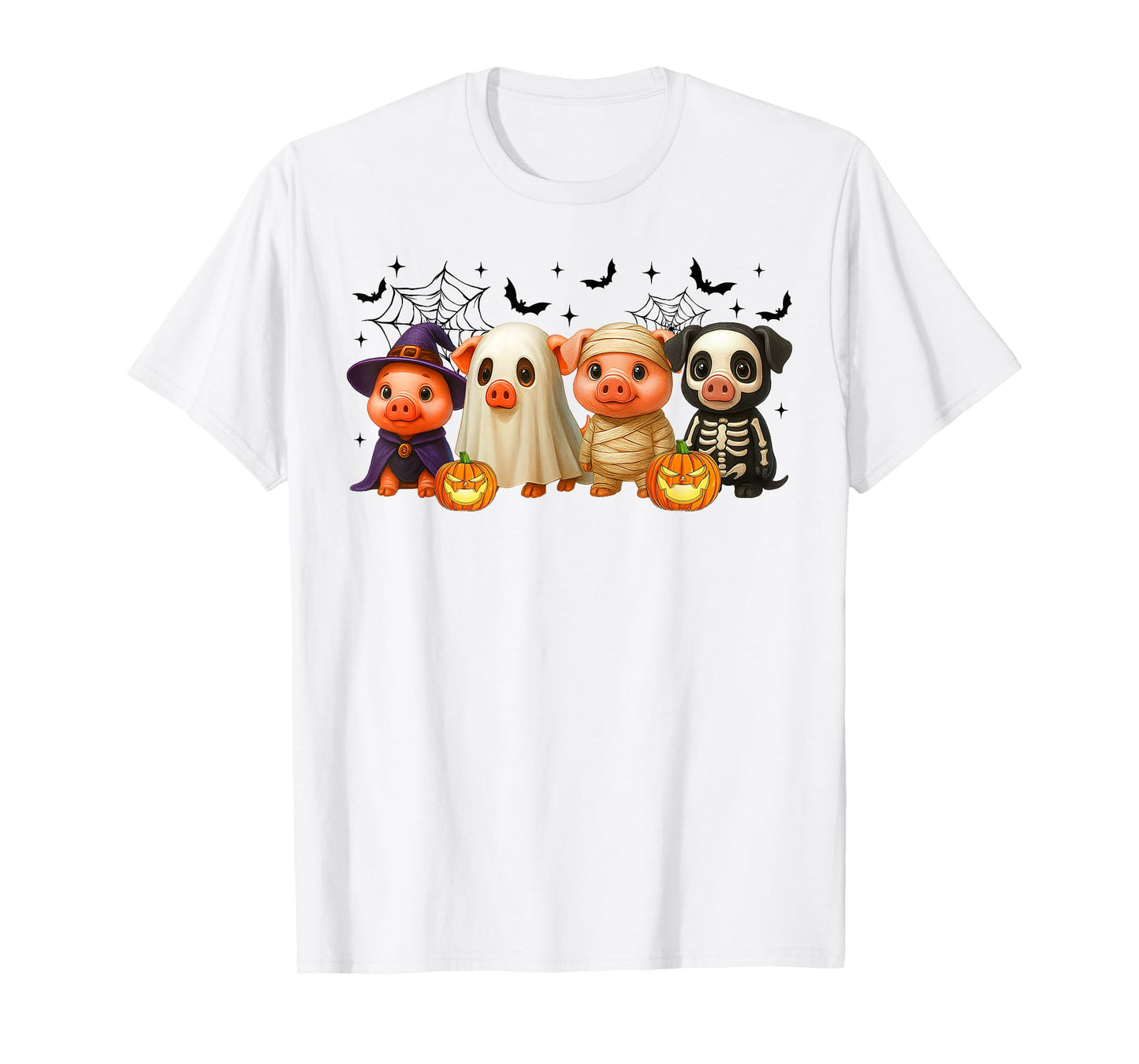 Pigs in Witch Skeleton Ghost Costume Happy Halloween Day T-Shirt