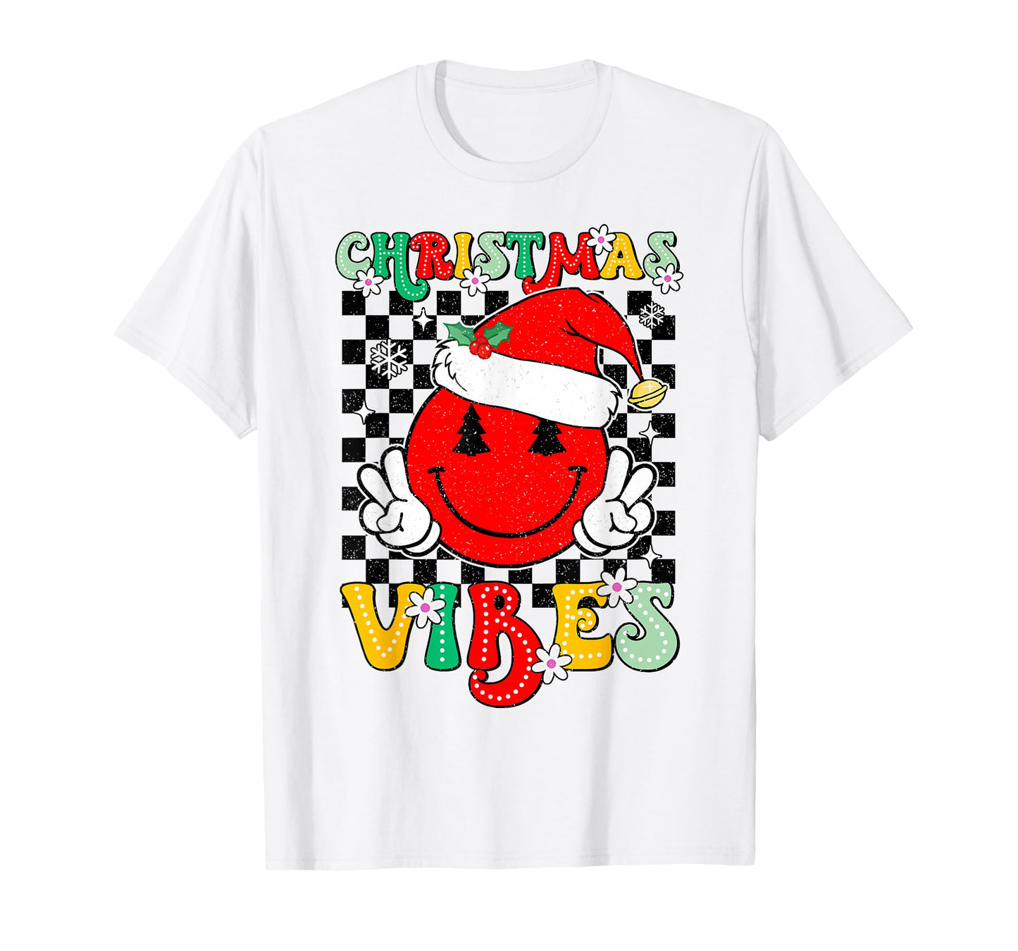 Groovy Christmas Vibes Santa Hat Xmas Teens Girls T-Shirt