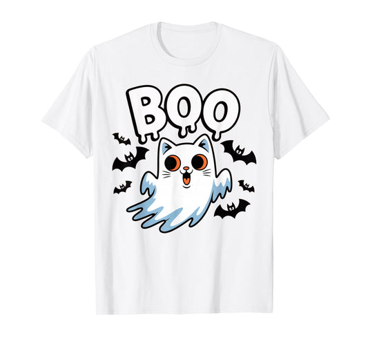 CAT Ghost Boo Cute Kitty Cats Lover Halloween Women Men T-Shirt
