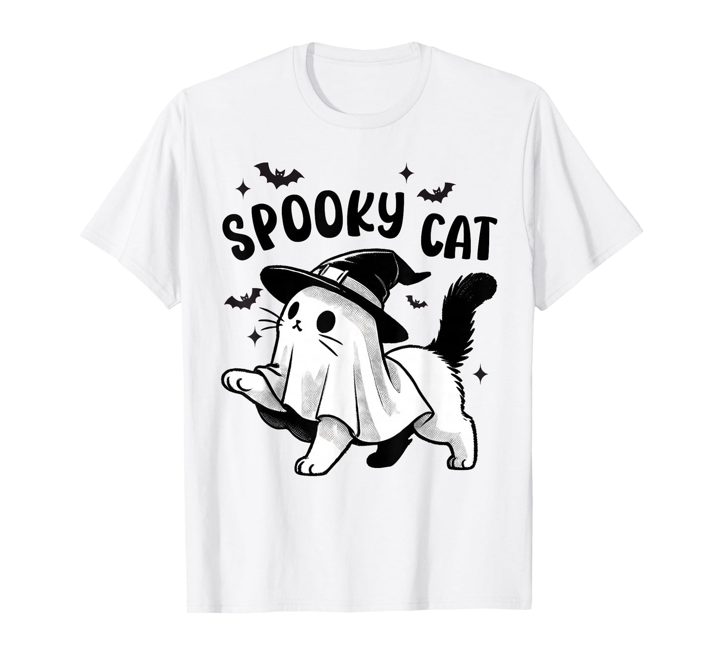Spooky Cat Halloween Ghost Pumpkins Men Women Mom T-Shirt