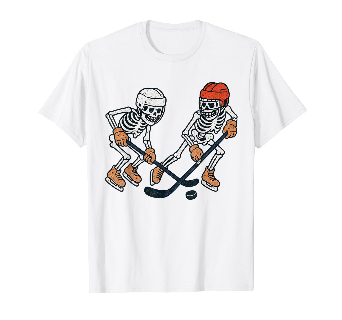Vintage Halloween Skeleton Ice Hockey Funny Spooky Costume T-Shirt