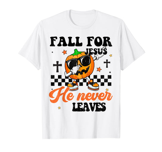 Fall Jesus He Never Leaves Boy Toddler Christian Halloween T-Shirt