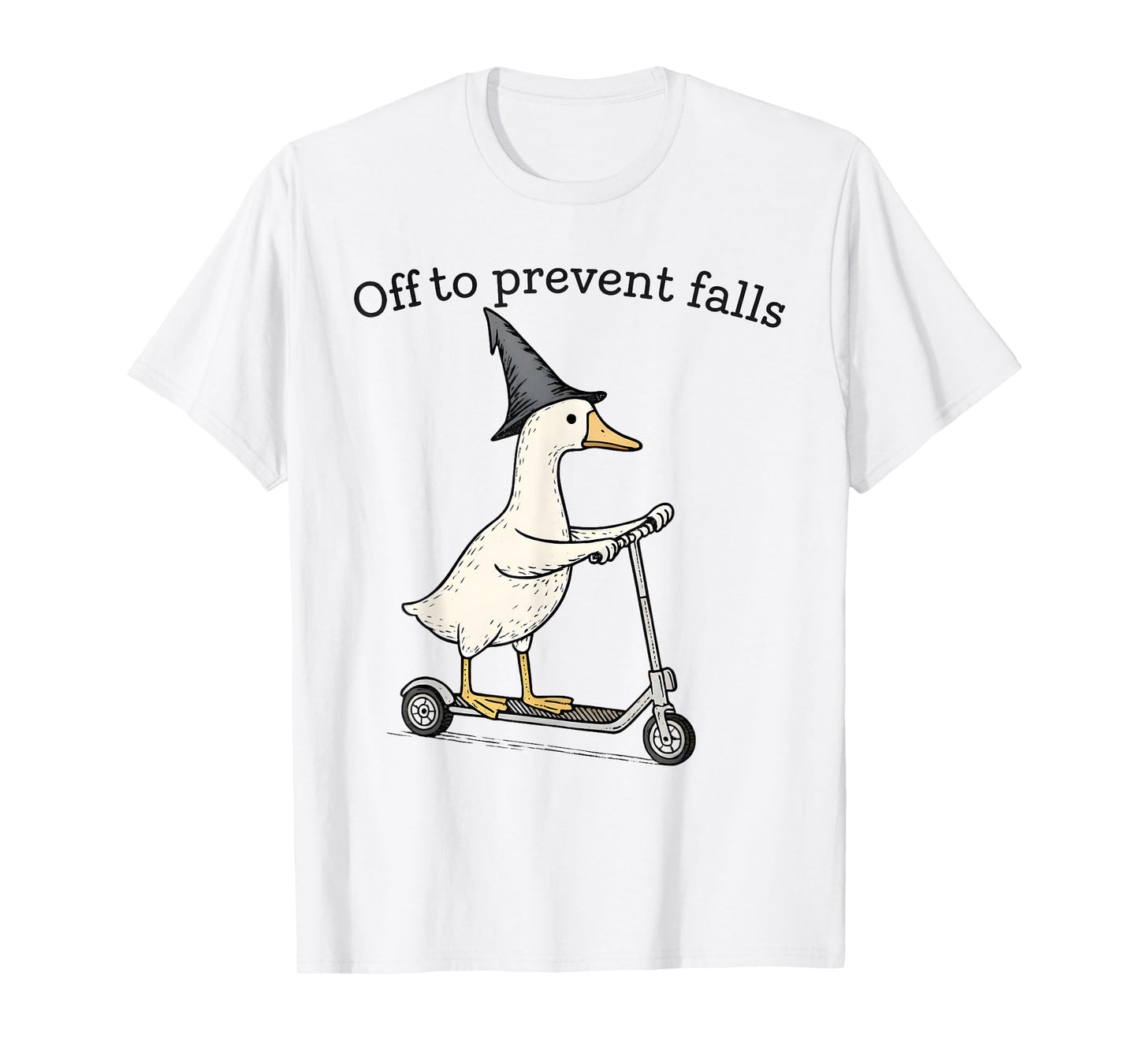 Fall Prevention PT OT Nurse Funny Goose Witch On Scooter T-Shirt