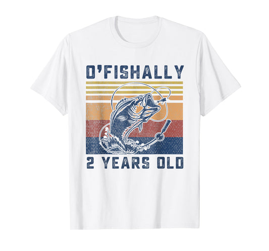 Ofishally 2 Year Old Shirt 2nd Birthday Fishing US Flag T-Shirt