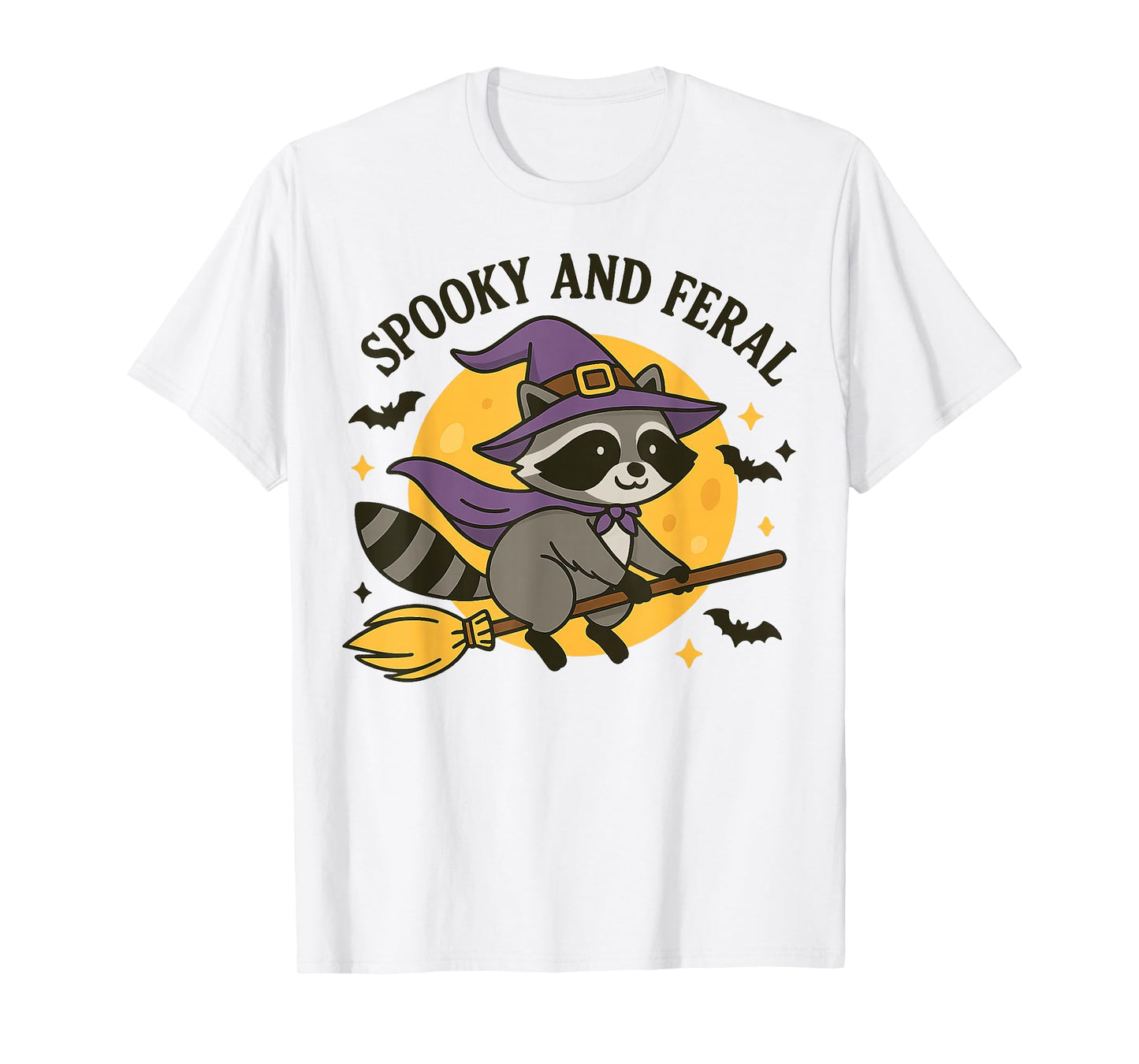 Feral & Spooky Cute Witch Raccoon On Broom Hallowen T-Shirt