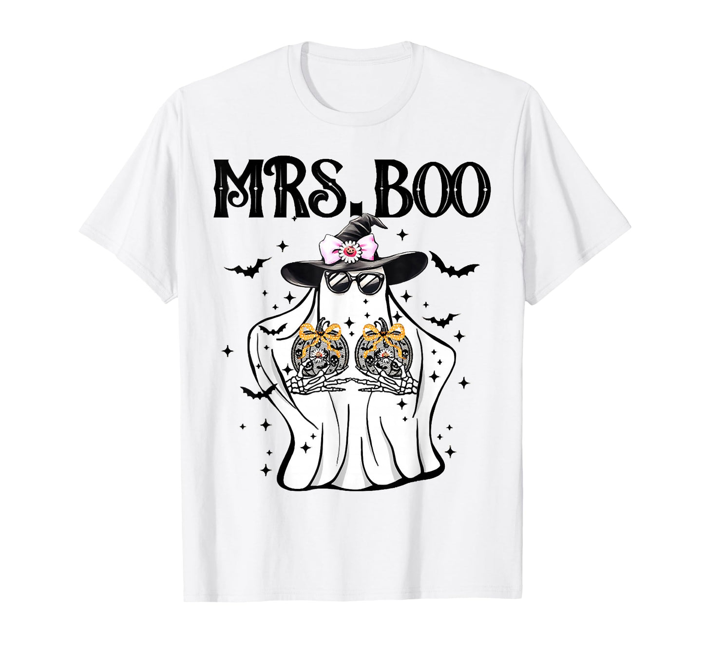 Halloween Ghost with Bows and Witch Hat, Mrs. Boo Halloween T-Shirt