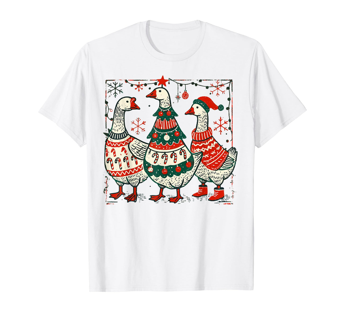 Vintage Christmas Goose Santa Funny Duck Xmas T-Shirt