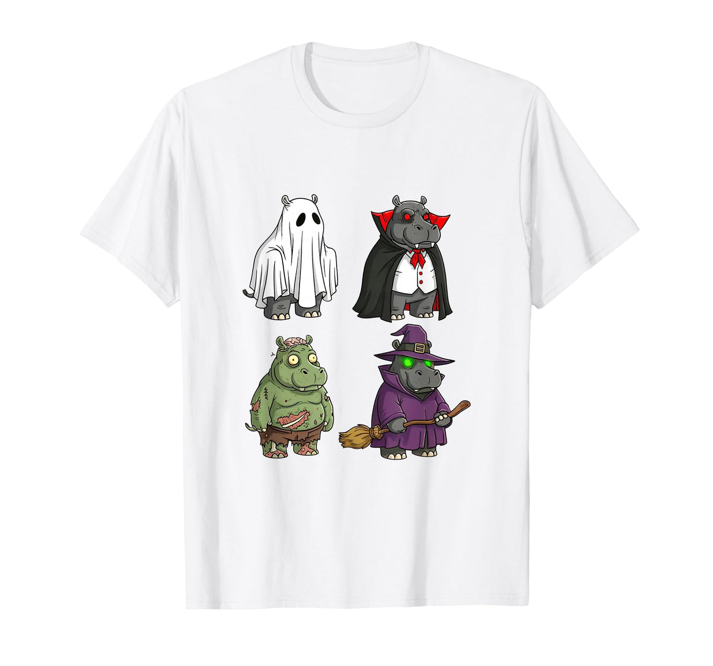 Cute Hippo Ghost Witch Zombie Funny Halloween Costume T-Shirt