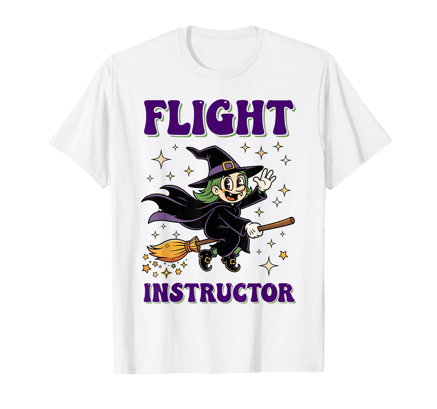 Flight Instructor Witch Riding Broomstick Halloween Costume T-Shirt