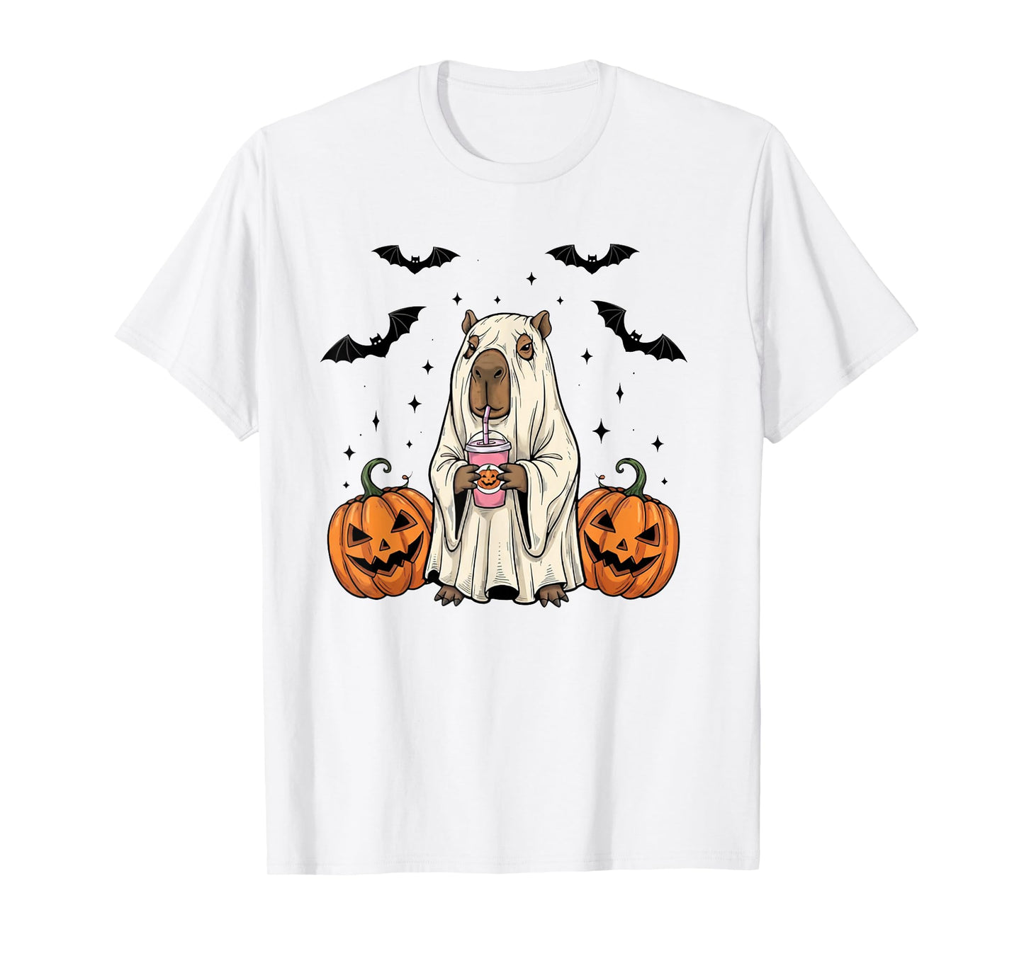 Funny Capybara Ghost Witch Pumpkin Halloween Costume Spooky T-Shirt
