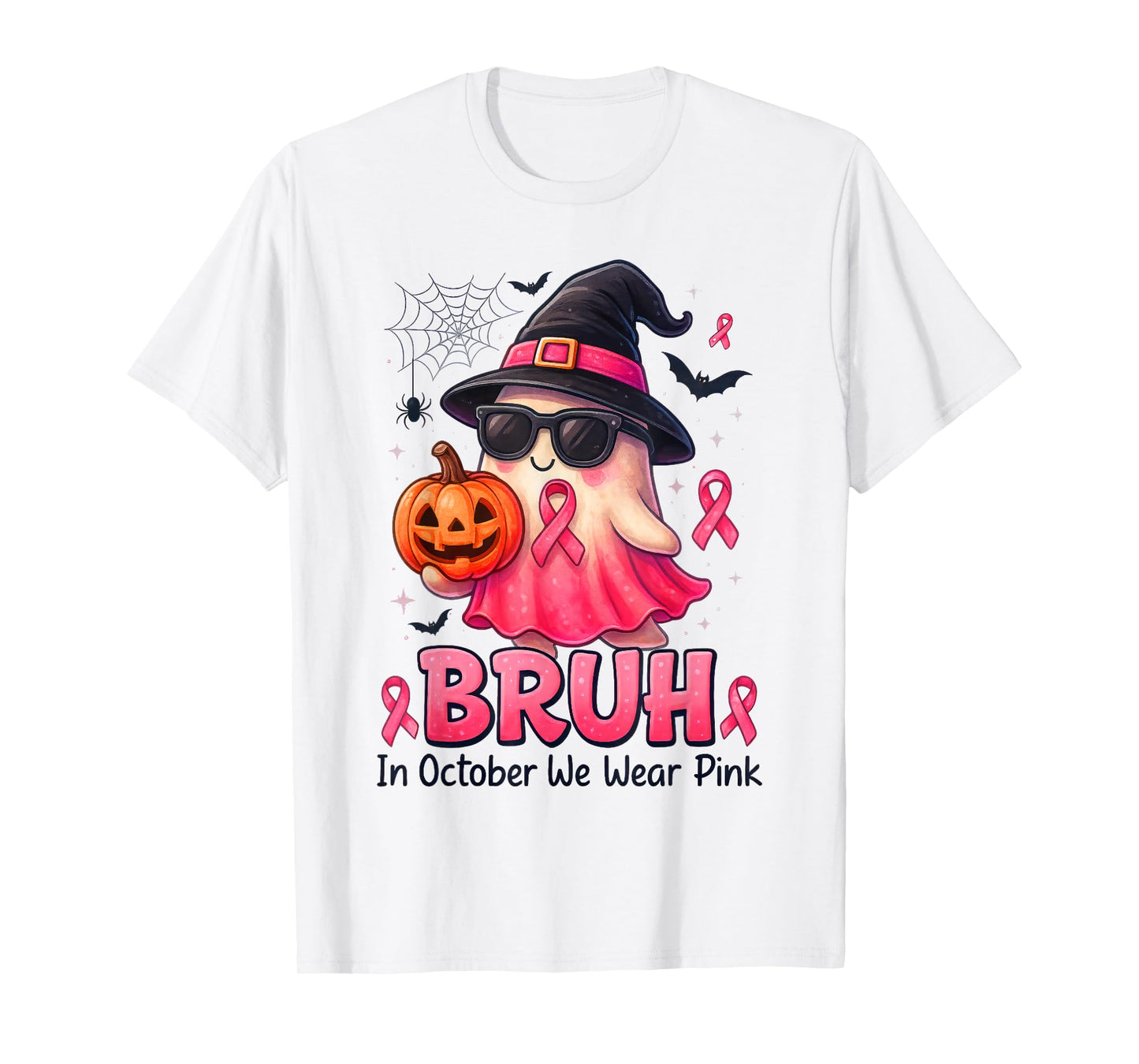 Breast Cancer Bruh in October We Wear Pink Boo Pumpkin T-Shirt