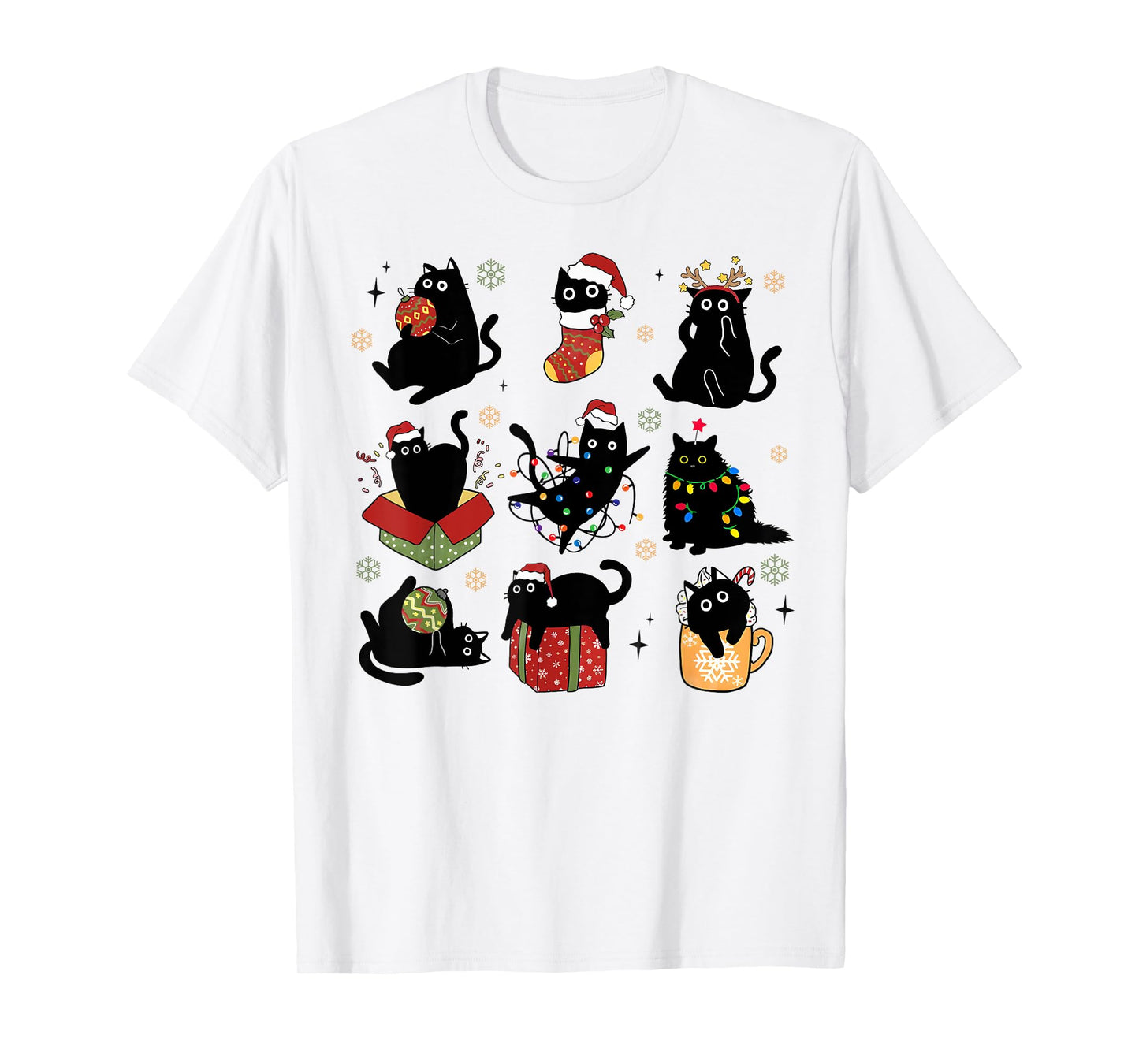 Christmas Cats Lover Santa Cat Light Reindeer Pajamas Xmas T-Shirt