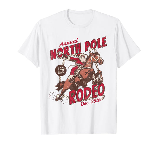Vintage North Pole Rodeo Cowboy Santa Country Christmas T-Shirt