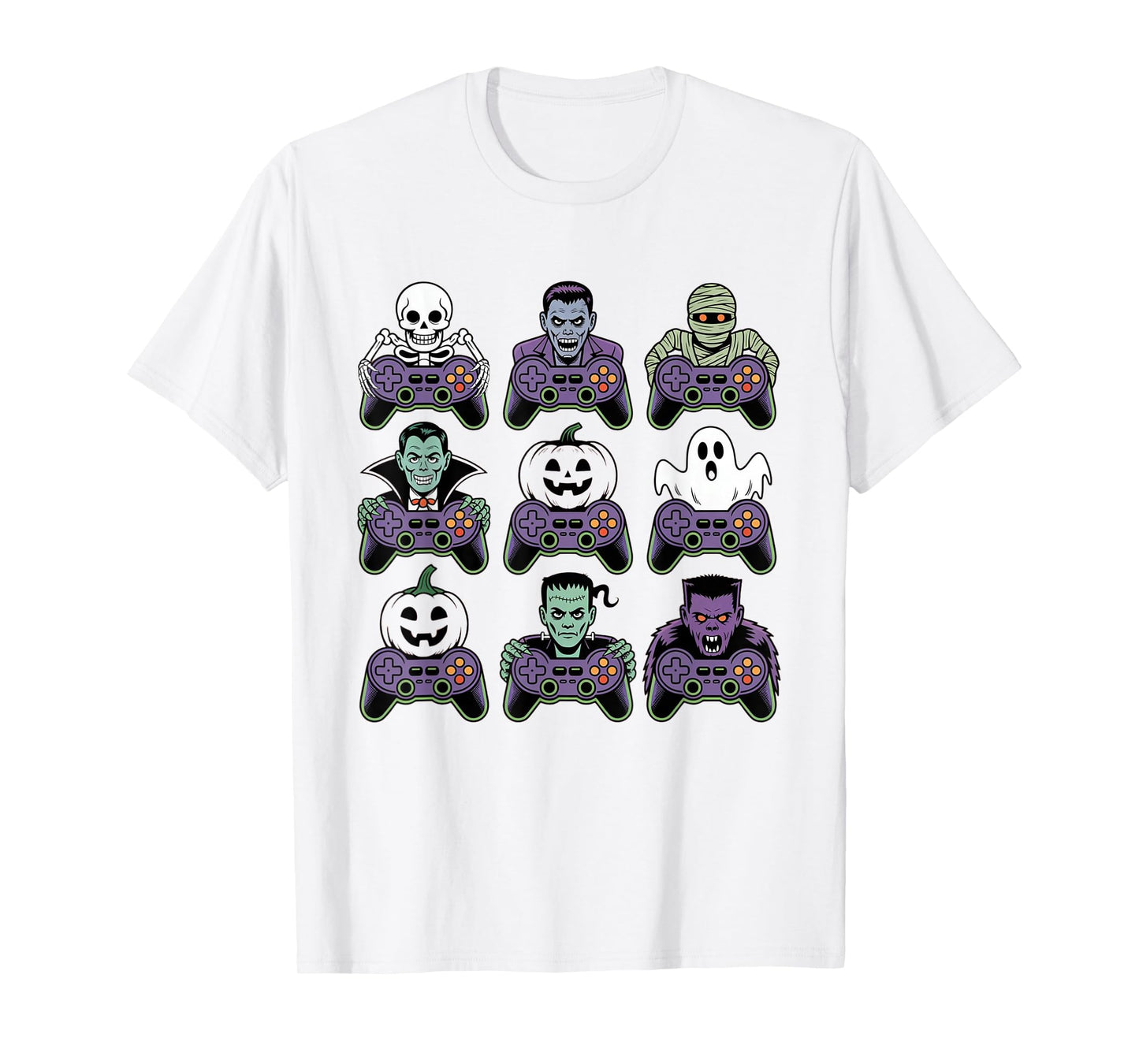 Spooky Skeleton Zombie Halloween Gamer Controllers Funny T-Shirt